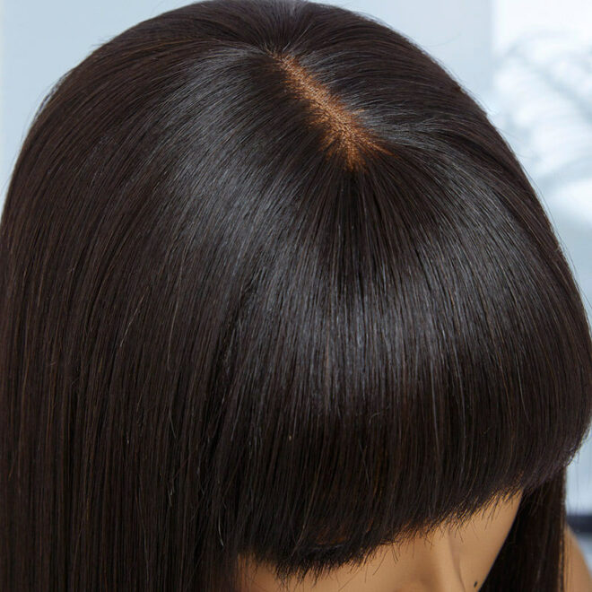 Straight With Bangs Minimalist Undetectable Lace Wig Human Hair| Put On And Go Glueless 4