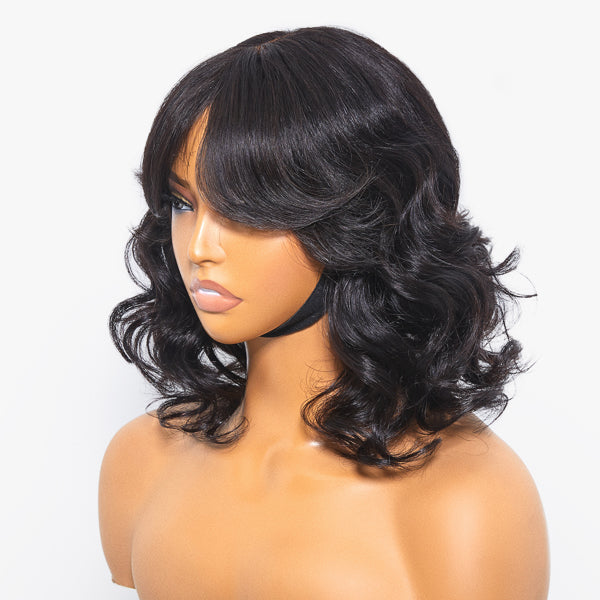 uolova hair Mature Lady Short Loose Wave Minimalist Lace Wig With Bangs 100% Human Hair